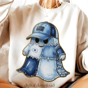 Denim Ghost Enamel Pin png  - Spooky Blue Jean Spirit Digital Download