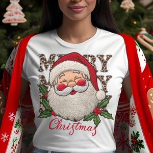 サンタフェイスクリスマスpng、刺繍入りヒョウ柄PNG、デジタルダウンロード)
