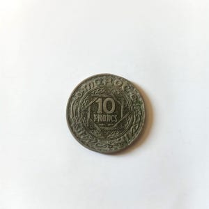 Rare Antique Moroccan Coin – 10 Francs – Sherifian Empire, vintage collectible silver coin featuring Arabic calligraphy (minted in 1946)