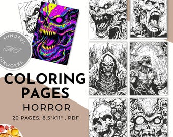 Horror Coloring Book, Creepy Adult Designs (Digital Download)