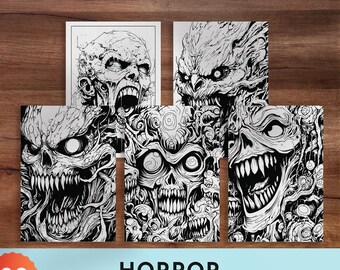 Horror Coloring Book, Creepy Adult Designs (Digital Download)
