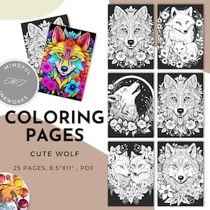 Wolf Coloring Pages for Adults and Kids, Printable Animal Art, Unique Designs, Digital Download for Relaxation