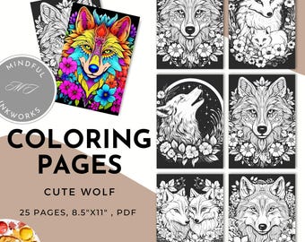Libro para colorear de lobos, arte animal imprimible, diseños únicos (descarga digital)