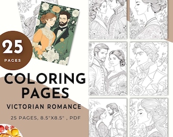 Victorian Romance Coloring Pages, Fantasy Art (Digital Download)