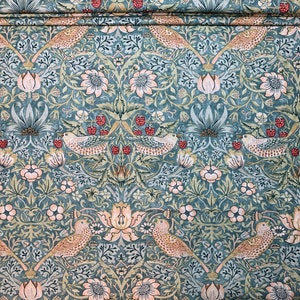 Large Fabric Remnant for Smaller Projects, 19 inches wide by 10 yards long, Aqua Strawberry Thief | William Morris Design