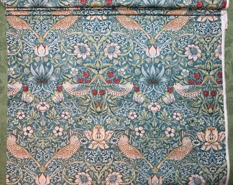 Large Fabric Remnant for Smaller Projects, 19 inches wide by 10 yards long, Aqua Strawberry Thief | William Morris Design