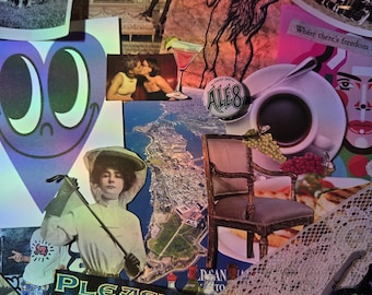Lot de coupures de presse mystères (collage, journal indésirable, tableau visuel)