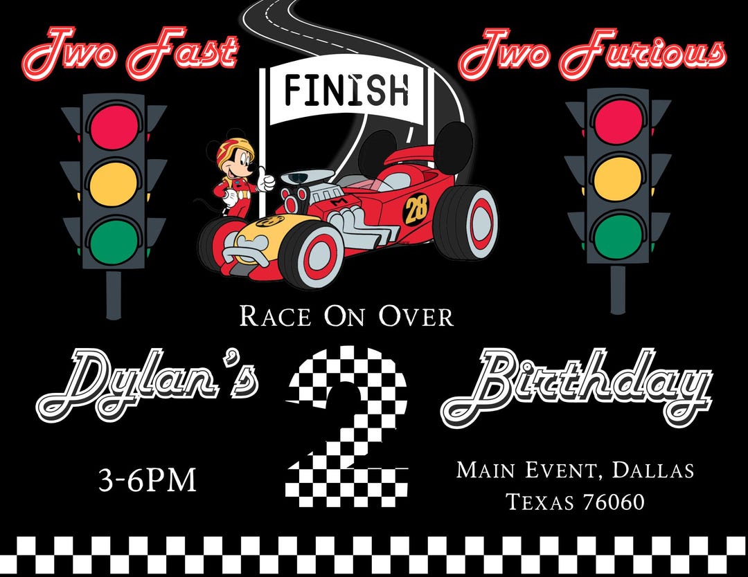 Two Fast Mickey DIY Two Fast Mickey Mouse Birthday Invitation: Editable Roadster Design ...