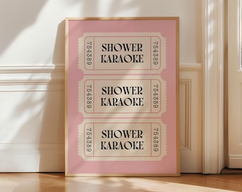 Shower Karaoke Ticket Print Pink Bathroom Retro Aesthetic Shower Singing Funny Wall Art Vintage Trendy Home Decor Digital Download