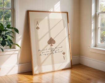 Ace Of Spades Poster, Retro Playing Card Wall Art, Inspiring Quote Print, Beige Ace Card Wall Decor, Trendy Aesthetic Preppy Room Decor