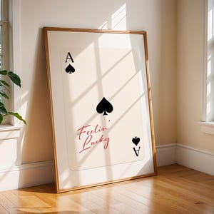 Feelin&#39; Lucky Print, Ace of Spades Playing Card Poster, Trendy Retro Art, Bar Decor, Apartment Print Gift, Kitchen Aesthetic, Dopamine Decor