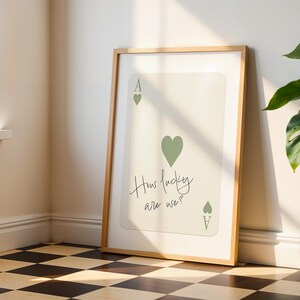 Ace of Hearts Playing Card Wall Art – Sage Green Print, Aesthetic Quote Poster, Preppy Coquette Decor, Bar Cart & Above Bed Dopamine Decor