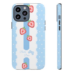 Cute Strawberry Phone Case, Coquette Kawaii Phone Cover, Tough Cases, Gift for Her, Pastel Aesthetic, Spring Fashion