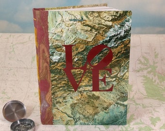 Book Lovers Sketchbook Writing Journal with Vintage Colorful Satellite Maps and Iconic Love Design in Red on the Cover