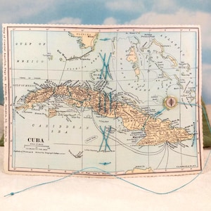 Cuba Map Travel Journal with Vintage 1920&#39;s Geography Book Map on Canvas Cover
