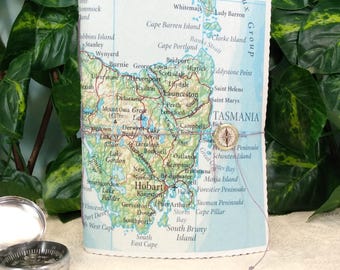 Tasmania Map Travel Journal with Vintage Colorful Atlas Map on Canvas Cover