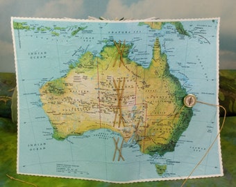 Australia Map Travel Journal with Vintage Colorful Rand McNally and World Book Australia Map on Canvas Cover