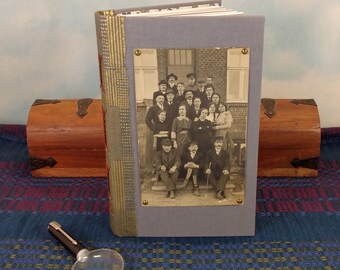 Riga Latvia Boardinghouse Vintage Group Photo Writing Journal on Rescued Hardcover with 1916 Black and White Postcard Cover