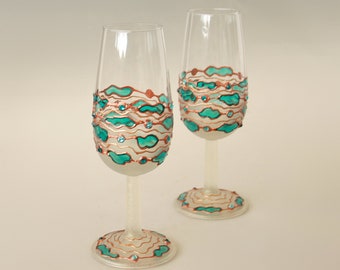 Aperitif Glasses Shot  Liqueur  turquoise  set of 2 hand painted