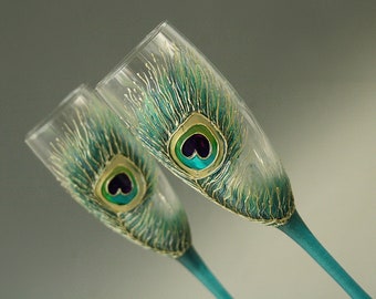Peacock Wedding Glasses | Etsy