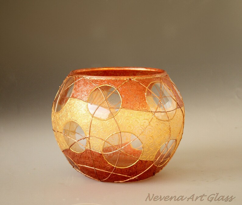 Sphere Glass Vase Hand Painted Centerpiece Candle Holder Pot image 8