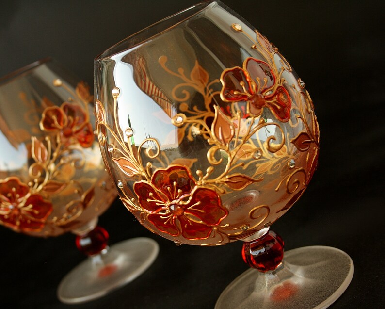 Brandy Snifters Cognac Wine Hand Painted Glasses Set of 2 Etsy
