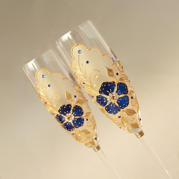 Royal Blue Champagne Glasses Etsy