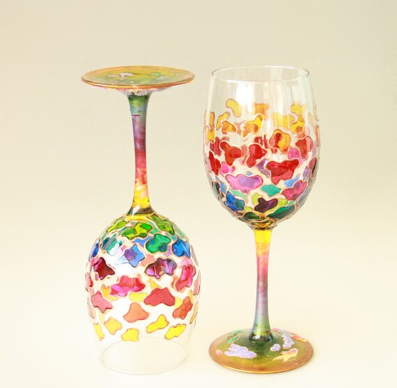 Rainbow Clouds Wine Glasses Hand Painted, Set of 2 