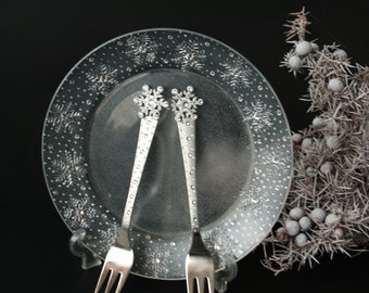 Snowflake Wedding Winter Plate Cake Forks Set Hand Painted