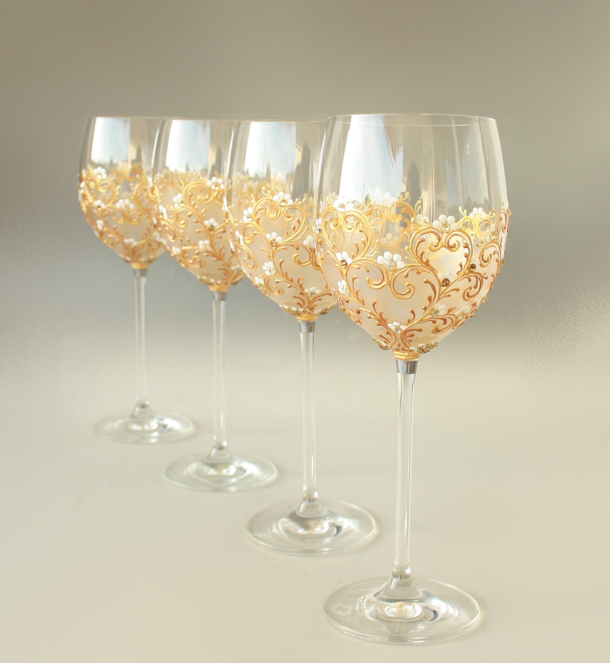 Gold Weingläser Crystal Swarovski Handgemaltes Set von 4