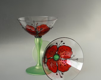 Poppy Glasses Hand Painted set of 2