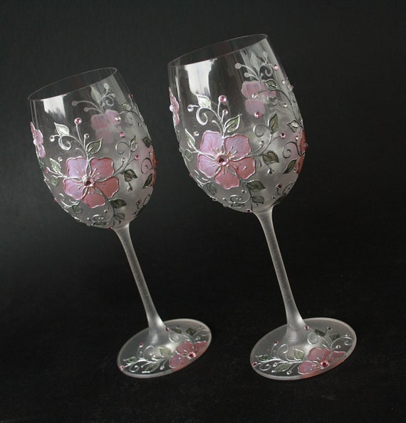 Bicchieri da vino Rosa Argento Anniversario di Matrimonio, Cristalli  Swarovski, Set di 2 2 colori dipinti a mano -  Italia