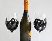 Weingläser, Hand Painted Wein Gläser, Black Lace, schwarz Wein Gläser, set von 2