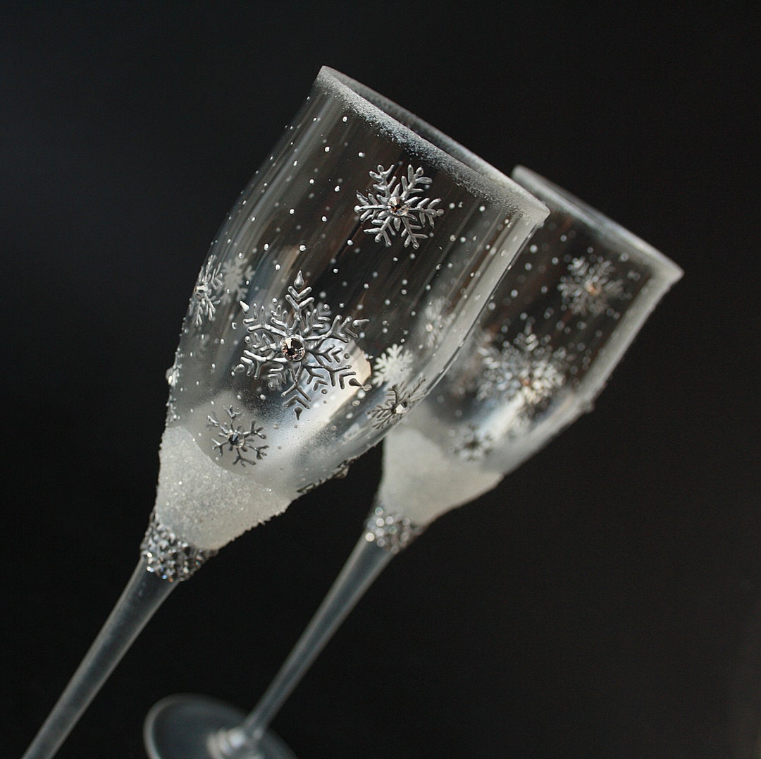 Snowflakes Champagne Flutes Wedding Glasses Crystal Etsy