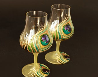 Hand Painted Peacock Feather Wine Glasses Tutorial, DIY Painted Wine Glasses