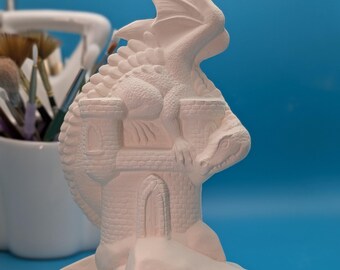 Ready to paint bisque-ware Dragon on a Castle Figurine