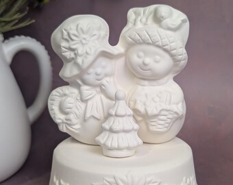 Ready to Ship Ceramic Bisque Snowman Couple- Ready to paint ceramic Bisque- Paint Your Own Pottery- Handmade Unfinished Ceramic