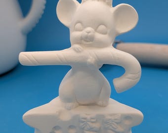 Ready to paint bisque-ware Christmas Mouse on Cheese