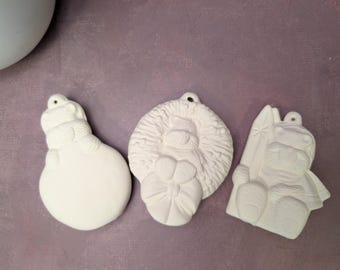Ready to Ship Ceramic Bisque Set of three Bear Ornaments- Ready to paint Ceramic bisque set#2