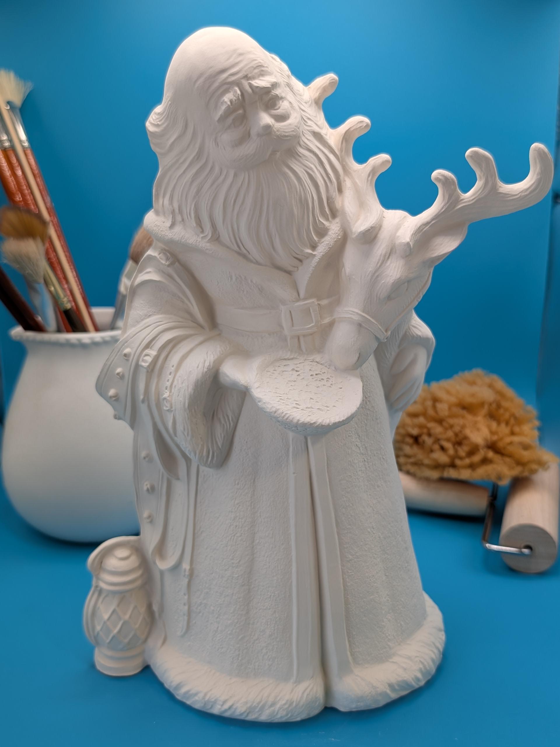 Figurine En Biscuit De Céramique Santa Avec Cloche à Peindre - Neuf, Fait Main