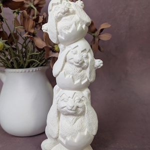 Ready to Ship Ceramic Bisque  9 inch tall Stacked Bunnies in Cracked Eggs- Paint Your Own Pottery- Handmade Unfinished Ceramic
