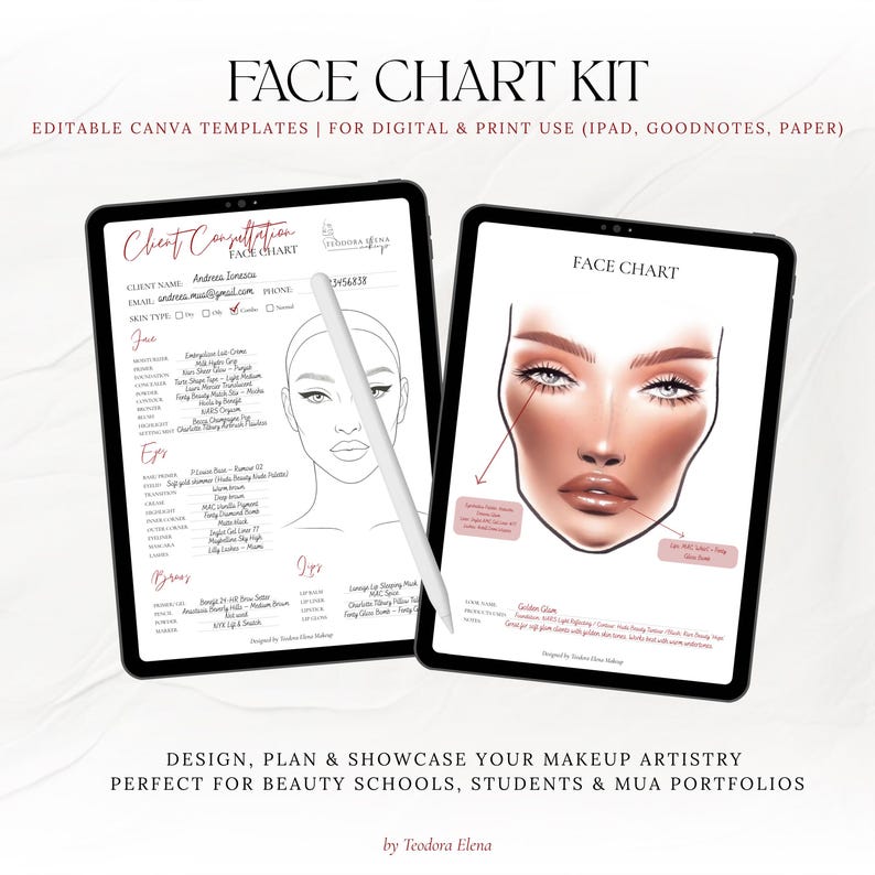 Makeup Artist Face Chart Kit | Editable Canva Templates for MUA ...