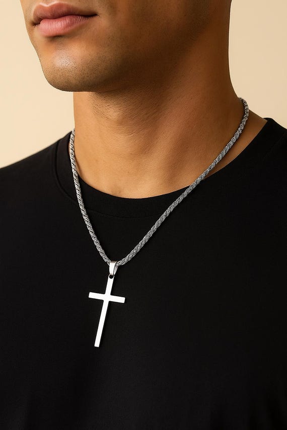 ミニマリストクロスペンダントネックレス：ステンレススチール製ユニ 