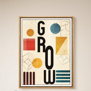 Grow – Modern Geometric Wall Art Print | A4 Digital Download | Abstract Typography Poster | Colourful Printable Decor