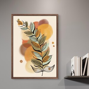Arte de parede botânica abstrata – impressão digital A3, pôster moderno de folhas em aquarela, decoração boho terrosa para casa
