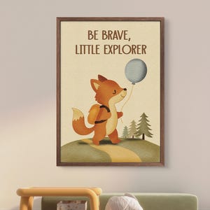 Sé valiente, pequeño explorador: arte mural de bosque para habitación infantil / Póster imprimible de zorro para habitación infantil / Decoración de animales de aventura / Descarga instantánea