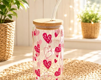 Summer glass with bamboo lid & glass straw – Heartfelt moments
