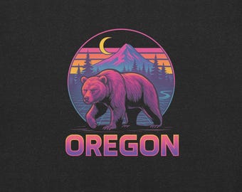 Camiseta retro del oso de Oregón: Camiseta con gráfico neón de los 90