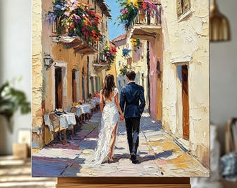 Custom Wedding Oil Painting from Photo, Personalized Anniversary Portrait, Hand Painted Couple Canvas Art, Framed Gift for Wife Husband