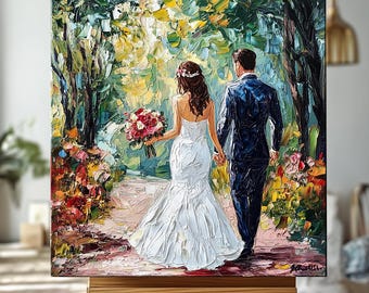 Custom Oil Painting Wedding Handmade Anniversary Gift For Wife Father's Day Gifts Couple Portrait Gift Framed Wall Art 1st Anniversary Gift